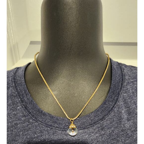 Gold Tone Chain Necklace with Glass Orb Pendant – Costume Jewelry - Picture 1 of 4